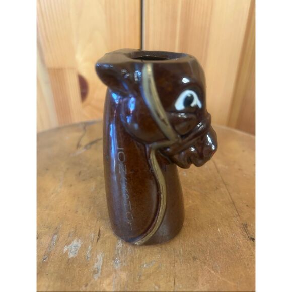 LONGSHOT HORSE BROWN TERRA COTTA SHOT GLASS 3.5” Tall Japan (5868) - Picture 1 of 6